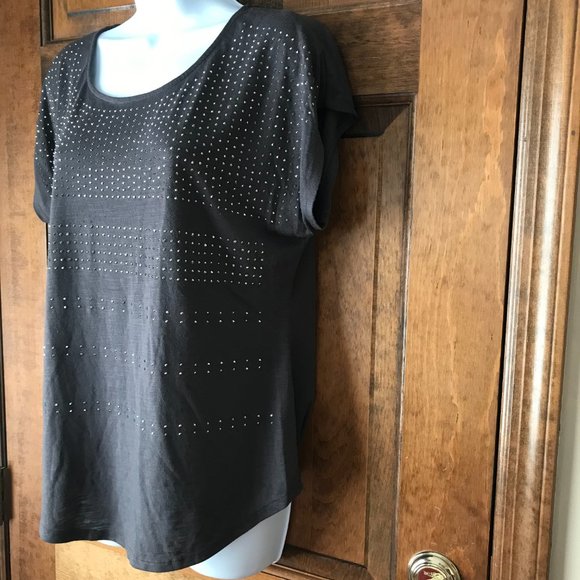 APT. 9 Dark Gray w/Rows of Sparkle Studs Tee w/Capped Sleeves Medium - Picture 6 of 12